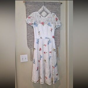 Alex Marie White Lace Floral Midi Dress